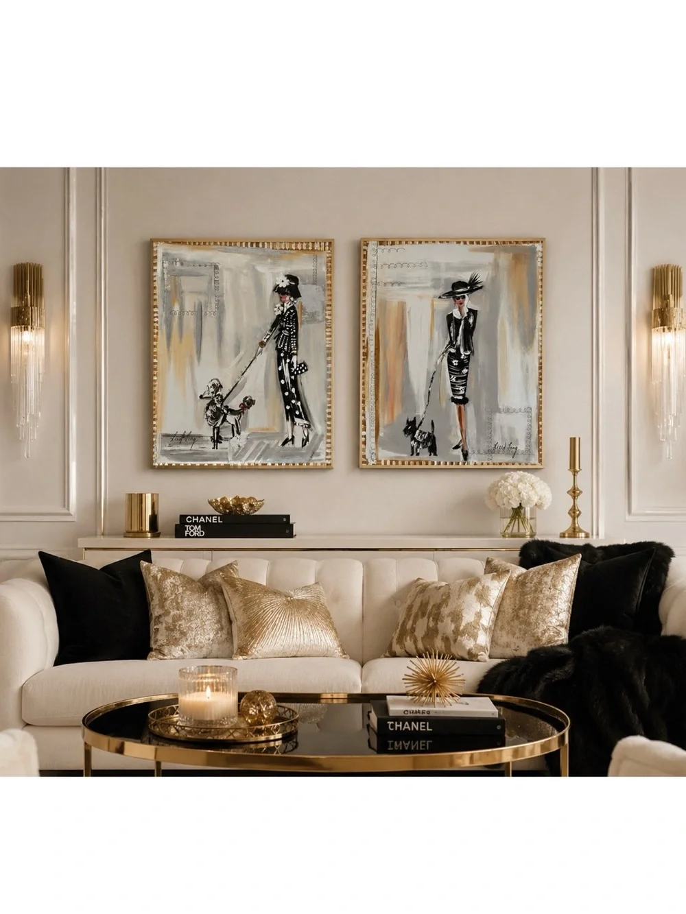 Elegant Black & White Fashion Lady Wall Art Set